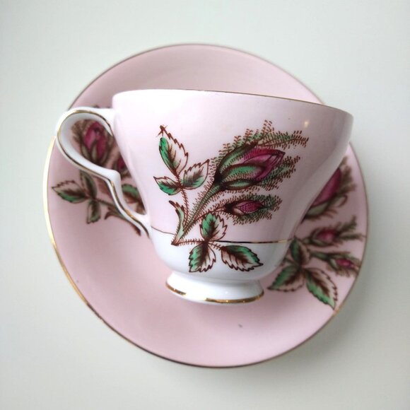 *RARE* Taylor & Kent Longton England Rose Moss Tea Cup & Saucer - Picture 1 of 8
